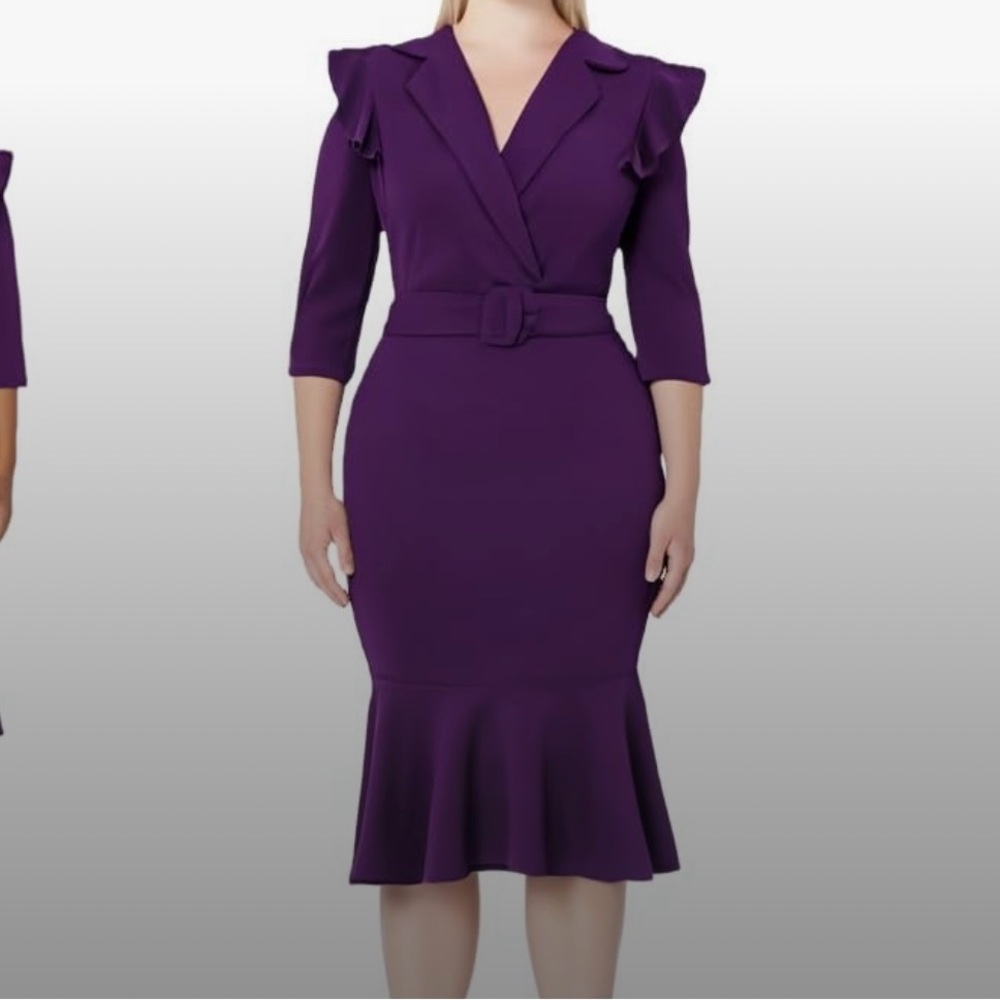 Chic Purple Midi Dress with Ruffle Details